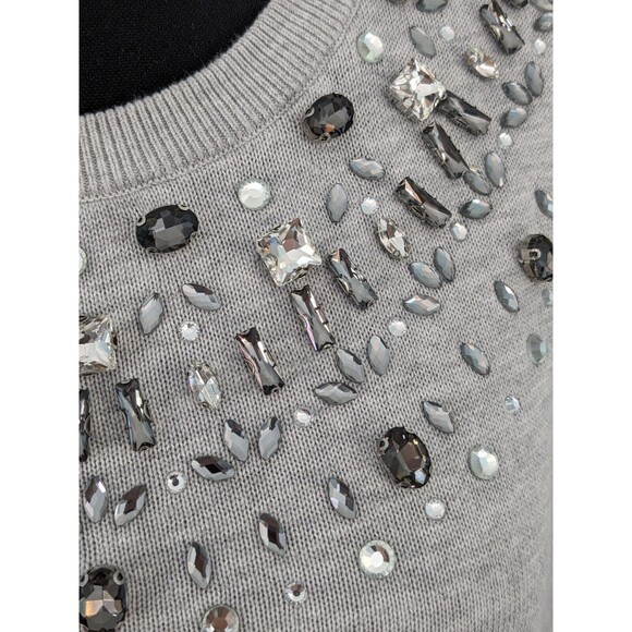Charter Club Sweater Women's sz M Embellished 3/4 Puff-Sleeve Grey Rhinestones - Picture 5 of 12